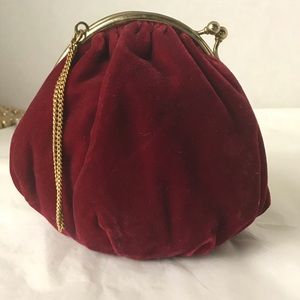 Vintage Red Velvet Mini Bag with Gold Chain